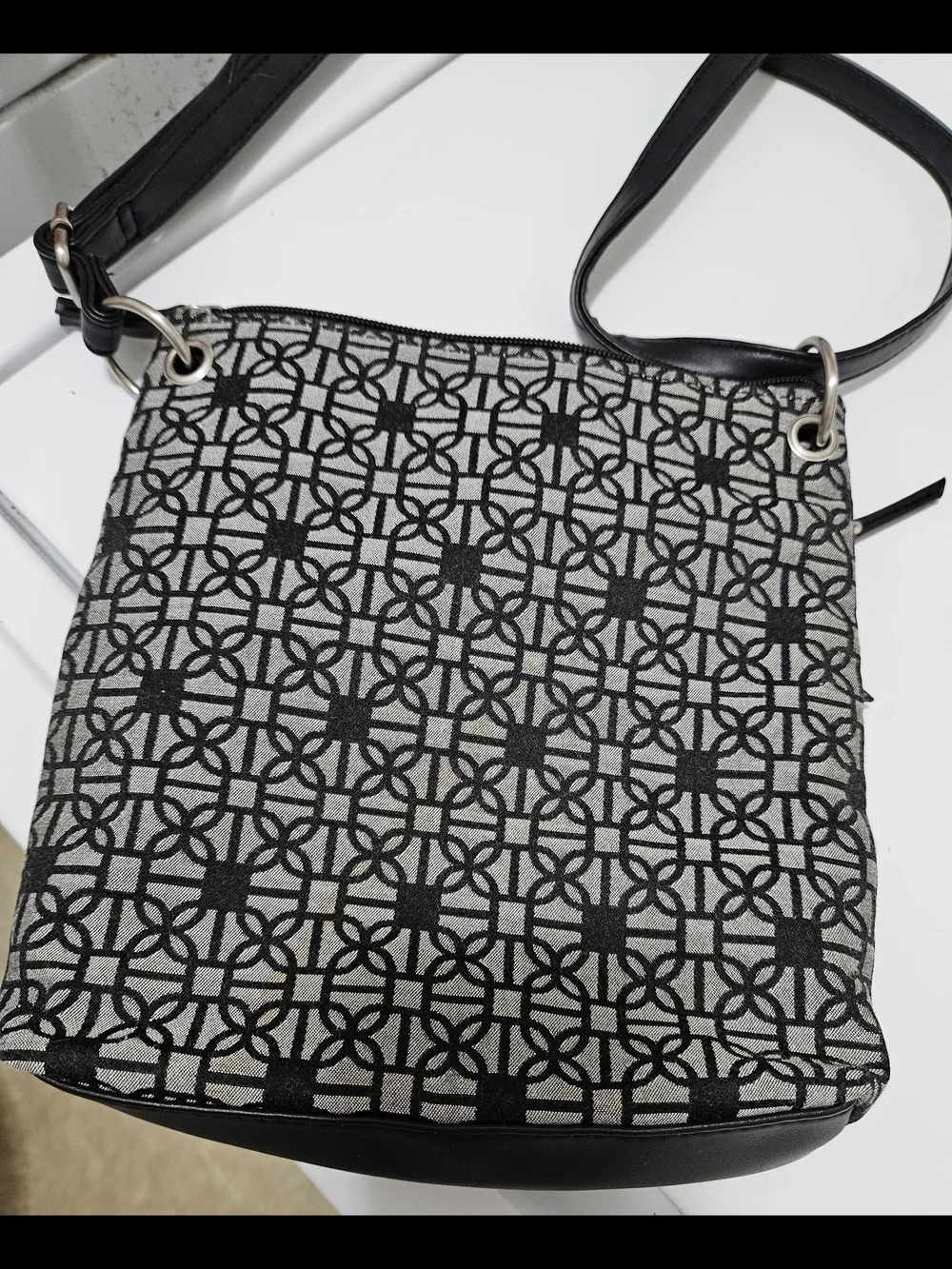Everday Black & Cream Patterned Crossbody Bag with Tahari Wallet Included